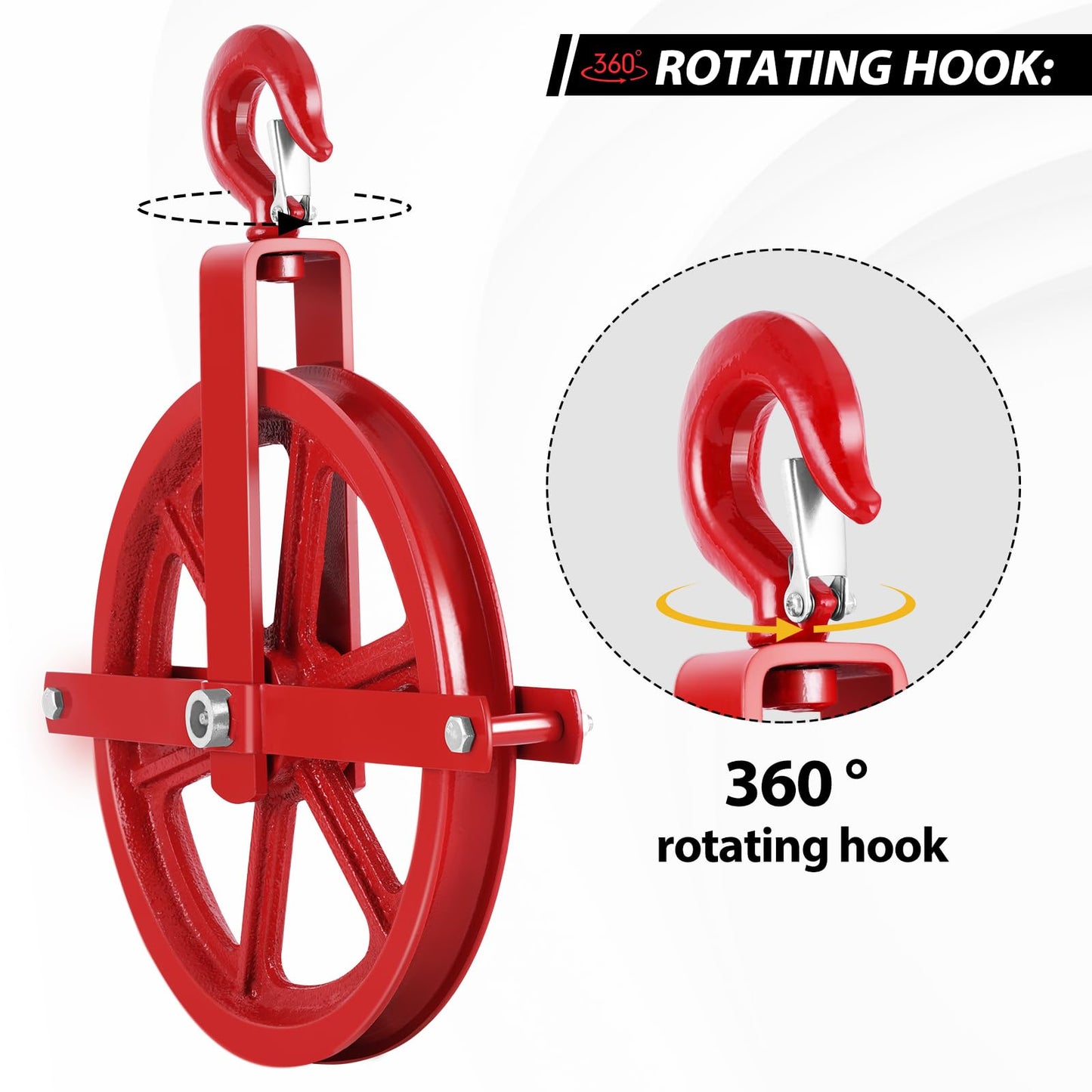 YJINGRUI Scaffold Hoist Pulley, 12" Scaffolding Wheels Cast Iron, 1000lbs Pulley Wheel Gin Wheel, Gin Block Pulleys for Lifting