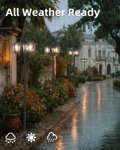 FIESTREL 73" Aluminum Solar Lamp Post Light, 3-Head Pole Lights 90LM Waterproof - Auto Dusk to Warm White Dawn Floor Lamp for Outdoor Garden Pathway Replaceable Bulb