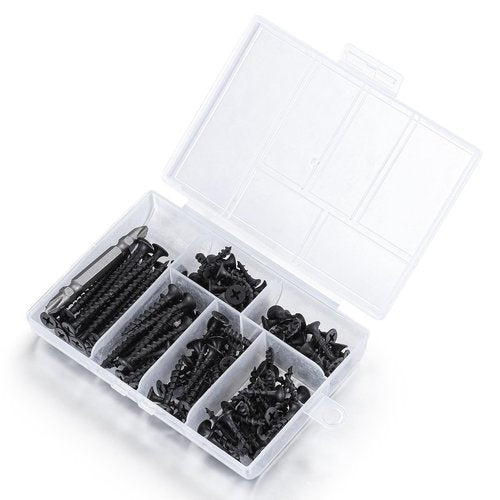 Wensilon #6 Black Fastener Drywall Screws Kit-Phillips with coarse Threaded tip, Black, Suitable for Drywall Slate, Wood, etc.