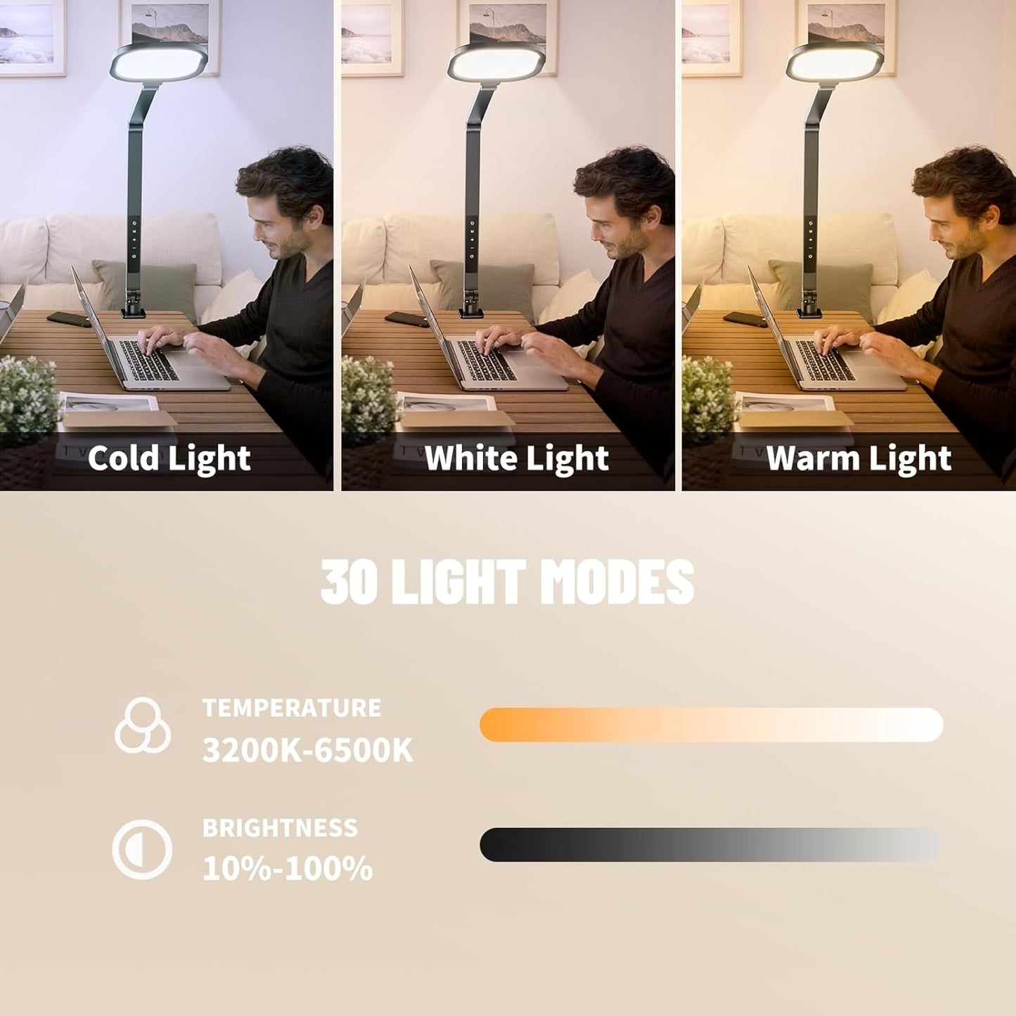 Video Conference Lighting for Zoom Meeting, Desk Lamps for Home Office, 30 Light Modes Desk Light, Ring Light for Desk with Flexible Stand & Memory Function for Zoom Lighting, Video Streaming, Drawing