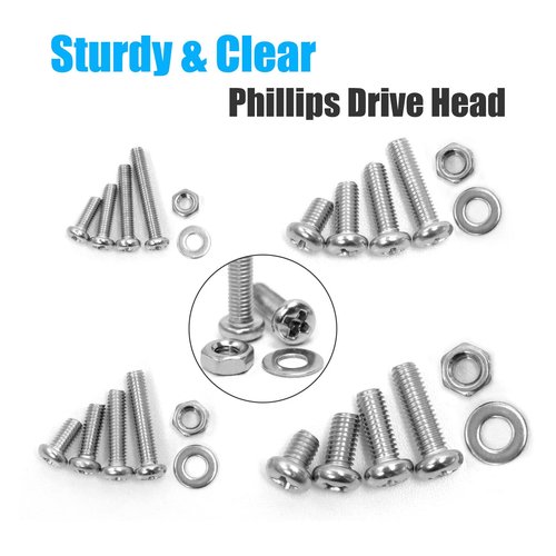 Nuts and Bolts Assortment Kit, AETTL 900 pcs Stainless Steel Metric Assorted M6 M5 M4 M3 Machine Screws Set Phillips Drive Pan Head with Flat Washers