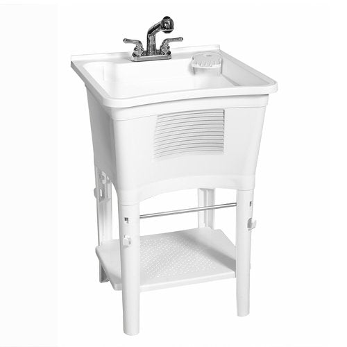 Zenna Home Utility Sink for Laundry Room and Garage, Freestanding Laundry Sink for Garage or Kitchen, Indoor & Outdoor Utility Tub with Pull-Out Faucet, Towel Bar, 24" W x 24" D x 36.75" H, White