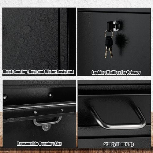 Wall Mount Locking Mailboxes for Outside Large Locking Security Mail Drop Box with Key Lock Black Metal Hanging Secure Postbox for Outdoor, House and Apartment (12 X 10.5 X 4.72 Inches)