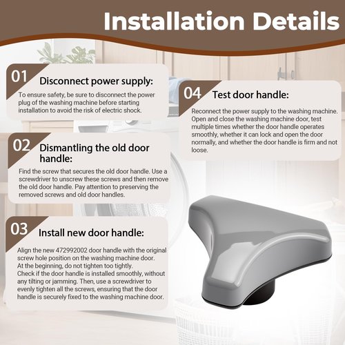 472992002 Door Knob Gray Handle Compatible with Electrolux-ELS, LaundryLux, Wascator Wascomat Washer Handles