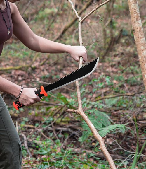 WICING Machete with Saw, 16.5 In Machetes for Bushcraft, Outdoor Hiking, Garden Cutting Trees and Yard Work, Ergonomic No-Slip Handle with Sheath