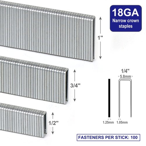 HW HAMWOO 18 Gauge 3000PCS,1/4" Narrow Crown Staples (1/2",3/4",1"),18GA Nail Gun Nails Assorted, Suitable for Most Brand of 18 Gauge Pneumatic and Electric Brad Nailer (Silver)