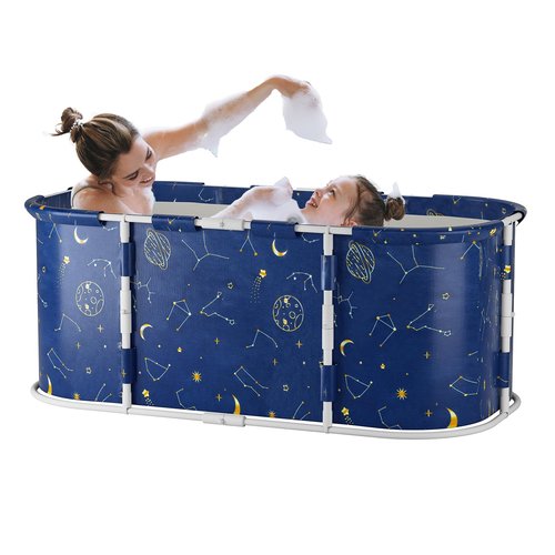 hatleues Foldable Bathtub for Adults - Portable Soaking Tub for Hot Baths & Ice Baths, Large Freestanding Bathtub, Spa & Cold Plunge Tub for Relaxation, Travel, Camping,47''x23.6''x19.7'' Blue
