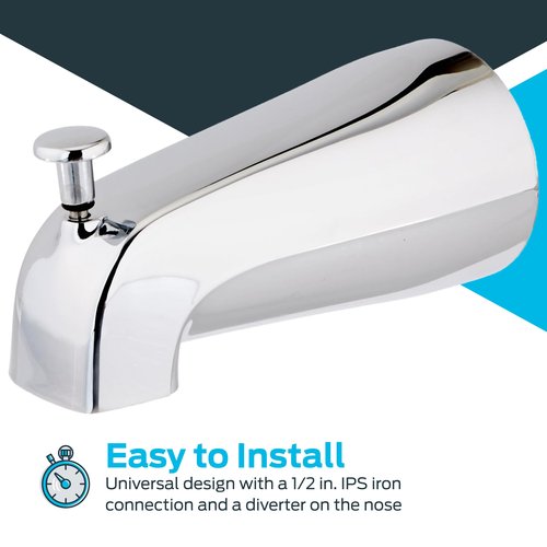 EZ-FLO 5 Inch Zinc Bath Tub Diverter Spout, 1/2 Inch IPS Pipe, Chrome, 15083