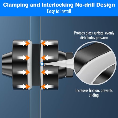 Ranbo Frameless Double-Sided Glass Door Lock,No-Drill, 304 Stainless Steel,Suitable for 3/8''-1/2''(10mm-12mm) Sliding Glass Doors, Office Doors, Commercial Doors, Includes 3 Keys, Brushed Black