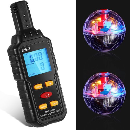 Ghost Hunting Equipment Kit, Emf Meter with 2 Motion Light up Cat Balls, Paranormal Equipment Emf Meter Detector Ghost Equip for Outdoor(White)