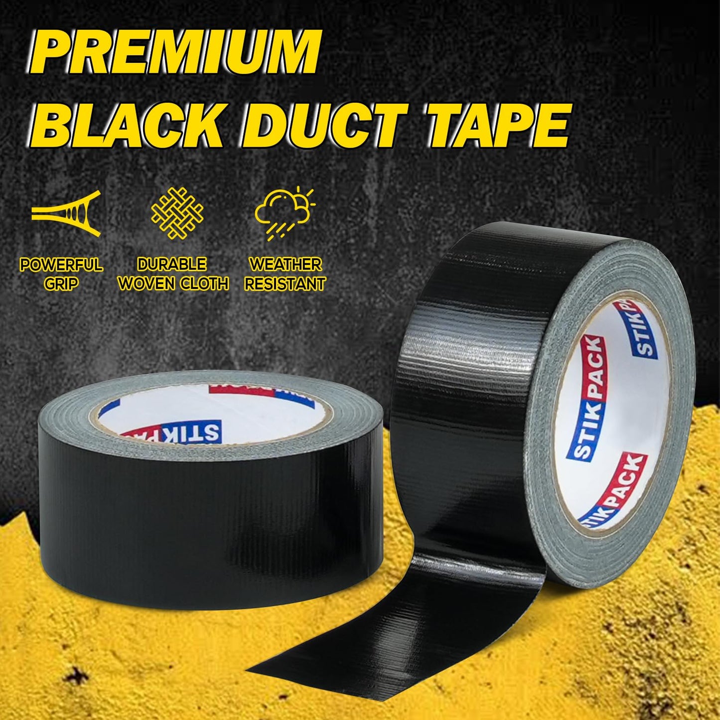 STIKPACK 2 Pack Black Duct Tape Heavy Duty, 2 Inches x 30 Yards, 8.27 mil, Strong Industrial Strength, Flexible, No Residue, Waterproof and Tear by Hand, Multi-Use for Indoor & Outdoor Repairs