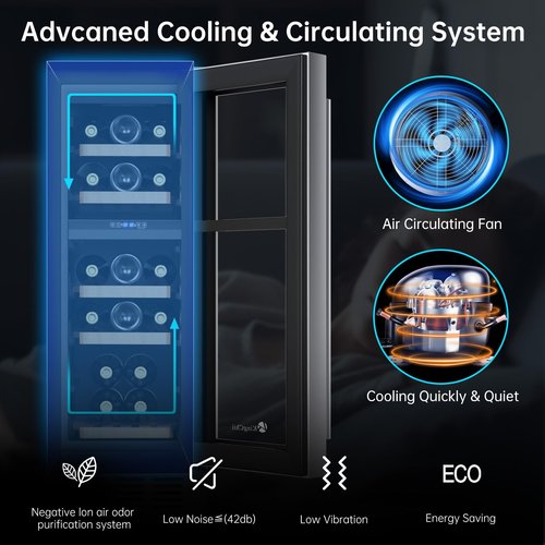 KingChii 12Inch 16 Bottle Dual Zone Wine Cooler Refrigerator Professional Compressor, Stainless Steel & Tempered Glass For Red Wine, Champagne - Built-in or Freestanding for Kitchen, or Office