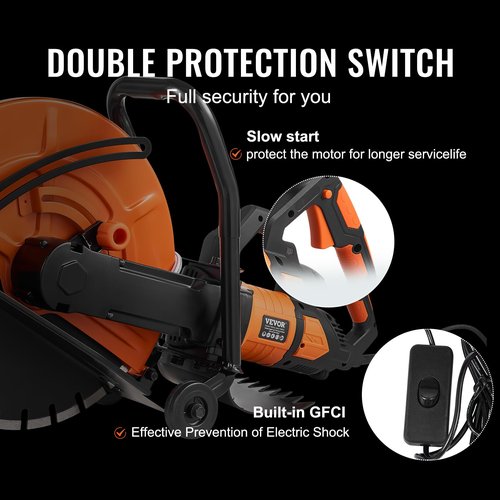 VEVOR Electric Concrete Saw, 16 in, 3200 W Motor Circular Saw Cutter with Max. 6 in Adjustable Cutting Depth, Wet Disk Saws Cutter Includes Water Line, Pump and Blade, for Stone, Brick
