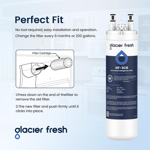 GLACIER FRESH WF3CB Water Filter Replacement for Frigidaire WF3CB, PureSource 3, 706465, 242086201, 242069601, AP4567491, WF425, Pack of 3
