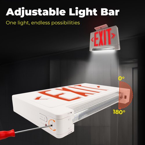 LFI Lights® Combo Light Bar UL 924 Listed, Exit Sign with Emergency Lights, Red LED, White, 120/277VAC Hardwired with Battery Backup, Optional Double Face and Knock Out Arrows COMBOLPRWBB
