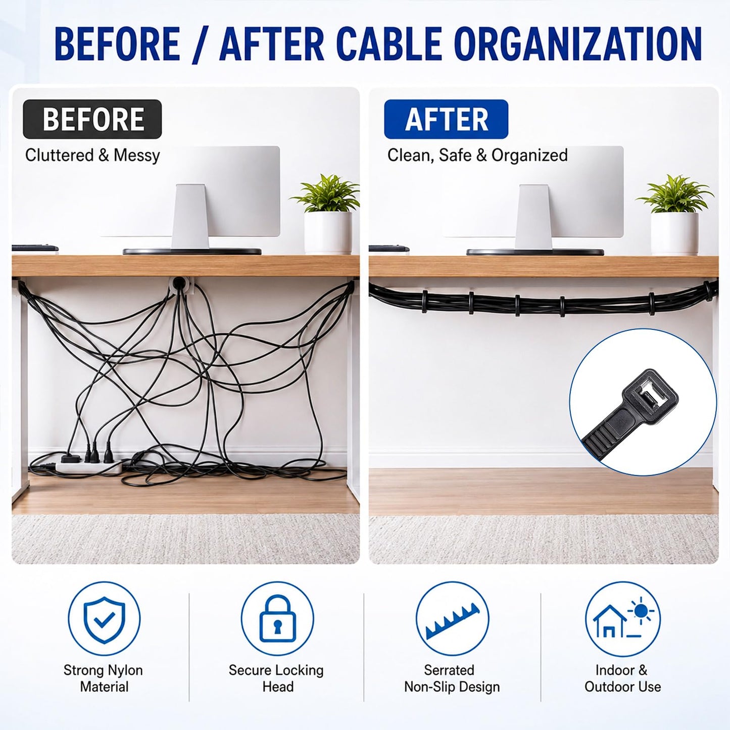 Zip Ties 12 inch, 1000 Pack Heavy Duty Black Zip Ties with 120 lbs Tensile Strength, Self-Locking Nylon Cable Ties,Wire Ties for indoor and outdoor use.