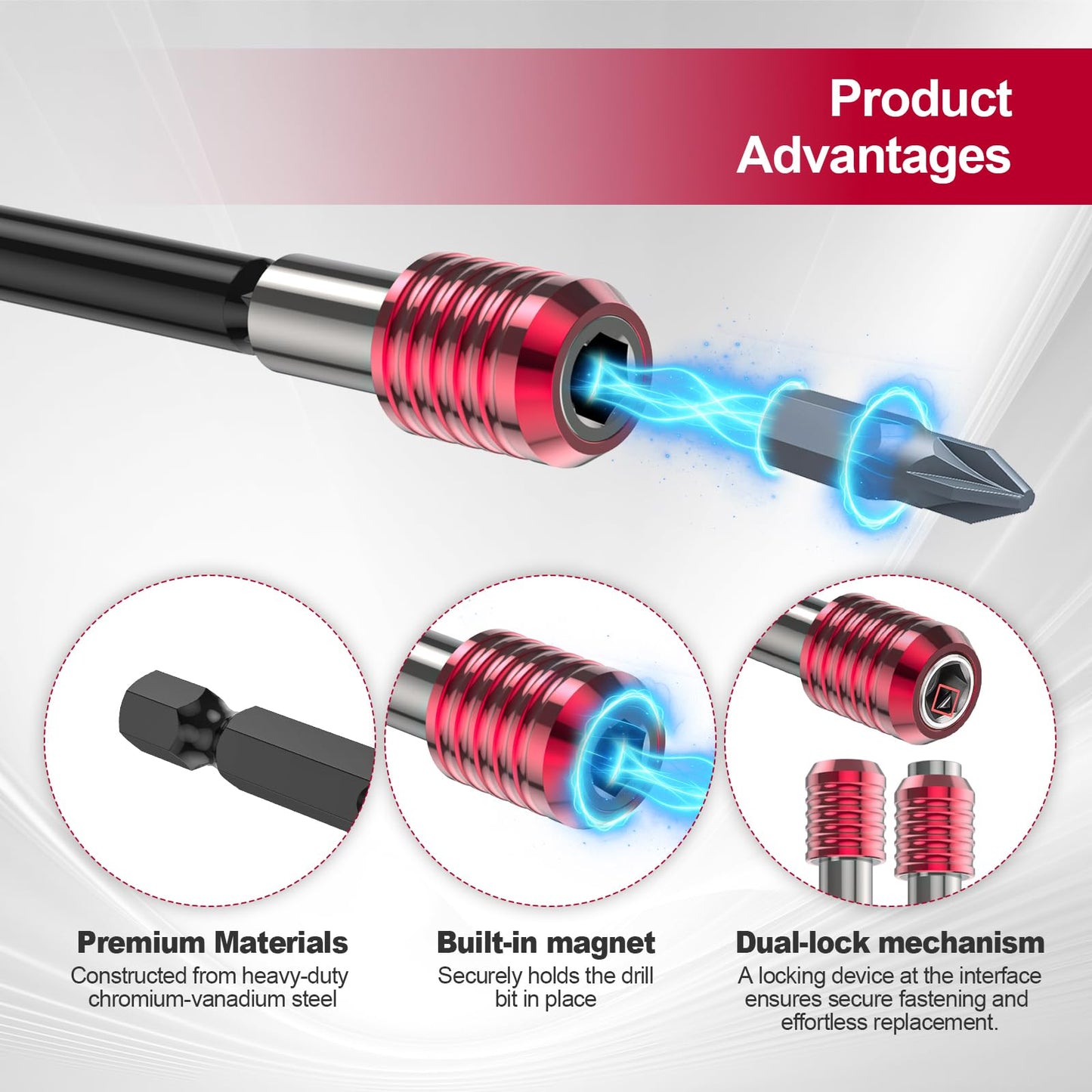 Buhobha 4PCS Drill Bit Extension Set, 1/4" Hex Shank Magnetic Bit Holder in 2", 4", 6", 12" Lengths, Cr-V Steel for Impact Driver, Screwdriver Bits, Nuts & Sockets