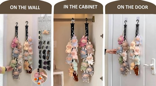 1PC Stuffed Animal Storage for 5.9-6.7IN Blind Box Style Dolls, Hanging Stuffed Animal Storage with 8 PCS Metal Clips, Stuffed Animal Holder Chain for Wall,Corner,Hanging Hats Socks, Black