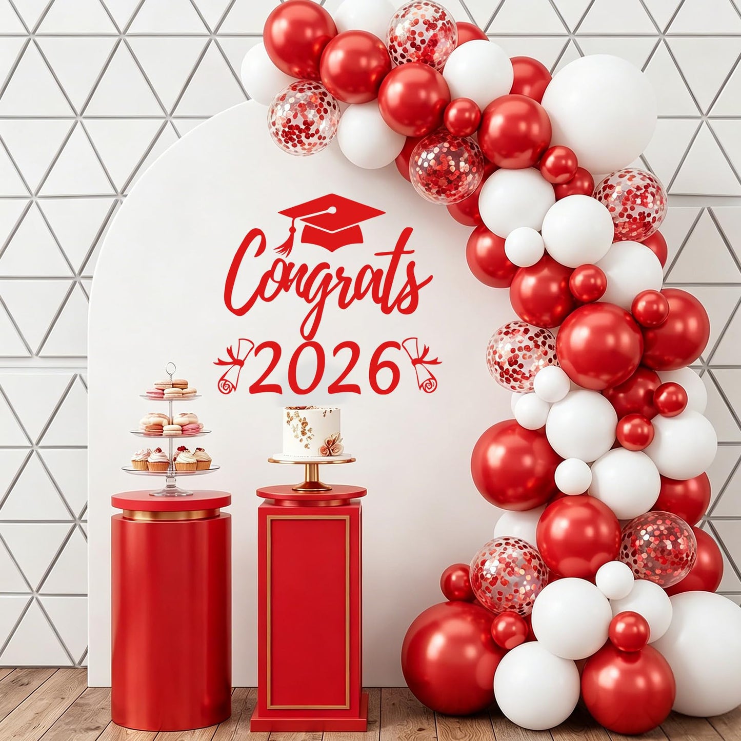 Taymism Red Graduation Decal for Arch Backdrop Congrats Grad 2026 Sign Graduation Decorations Class of 2026 Vinyl Decals for Arch Cover Background Sign for Graduation