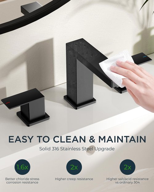FORIOUS Black Bathroom Faucets 3 Hole, Matte Black Bathroom Sink Faucet 8 Inch Widespread, 2 Handle for Restroom Sink with Pop Up Drain, CUPC Supply Hose and Spare Water Saving Aerator, Vanity 3 Holes