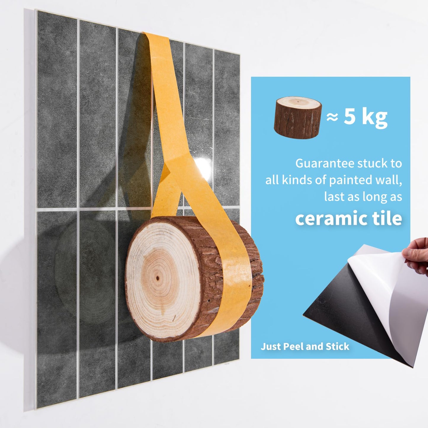 Art3d 10-Sheet Faux Marble Peel and Stick Backsplash Tile for Kitchen Wall Bathroom Countertops, 11.4 inch x 9.1 inch Stick-on Glazed-Ceramic Finish Resist to Water, Heat and Scratches, Ash Grey