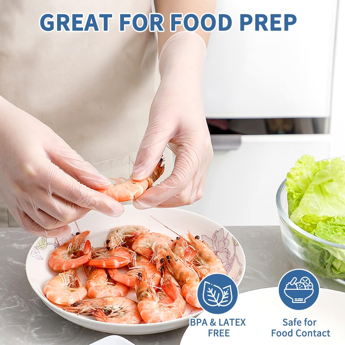 WMQL Clear Vinyl Gloves M, Food Safe | Latex-Free and Powder-Free Disposable Gloves for Cooking, Food Prep, Household Cleaning | Medium,100 Counts/Box