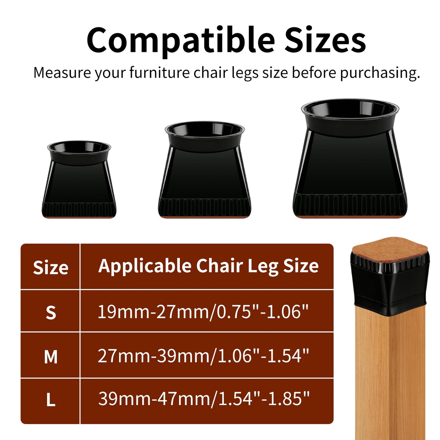 Chair Leg Floor Protectors - 40 Pcs Silicone & Felt Pads for Hardwood Floors - Anti-Scratch Furniture Sliders, Noise-Reducing Chair Feet Covers - Furniture Leg Caps Fit Sizes to(0.75"-1.06")