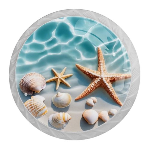 4 Pack White Cabinet Knobs, Beach Shell Starfish Drawer Handles for Cabinets, Dresser, Cupboard, Bathroom, Bedroom, Kitchen Hardware Closet Door Knob