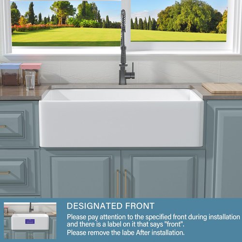 HOMLYLINK White Farmhouse Sink 33 x 18 Inch, Firecaly Apron Front Farm Sink, Heavy Duty, Large Capacity Single Bowl, with Accessories 2 Types, Undermount, Pure White, for Kitchen