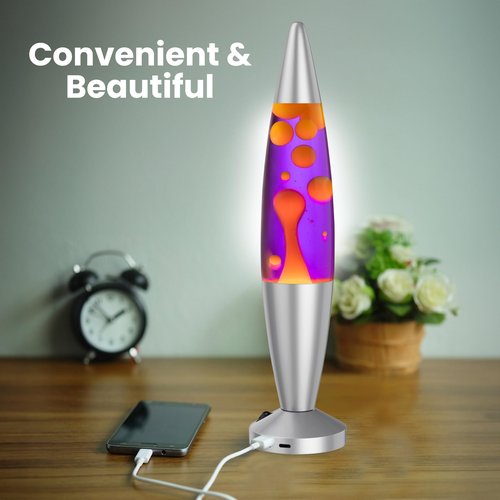 JAMBO Upgraded Motion Lamp – 16" Purple Liquid, Yellow Wax – USB Ports, Timer – Night Light for Adults, Teens, Kids – Bedroom, Living Room, Office Décor Lamp