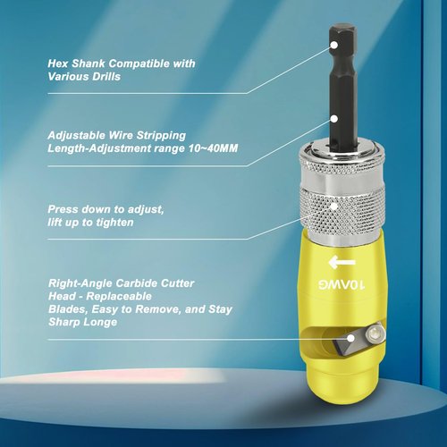 Wire Stripper for AWG,14-12-10-8 Gauge Wire Twister Tool for Drill，Cable Quick Stripping & Wire Twisting Connector Set and 5pcs Wire Connectors Nuts
