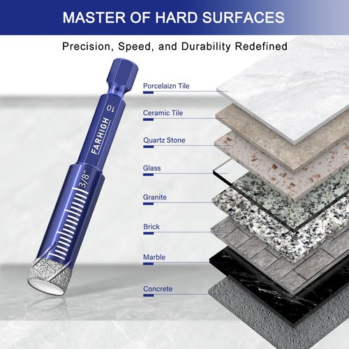 9 Pcs Diamond Drill Bit Set for Porcelain, Ceramic, Tile, Glass, Granite, Concrete, Masonry, Stone, Hex Shank Tile Drill Bits, Premium Industrial Diamond Grit, for Efficient Precise Drilling
