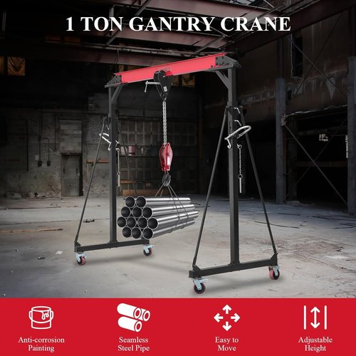 Adjustable Gantry Crane, 2200LBS Capacity Shop Lift Hoist Rated, Portable Design with 360°Locking Wheels,Gantry Crane Adjustable Height from 96.5" to 143.7" fit for Workshop,Garage