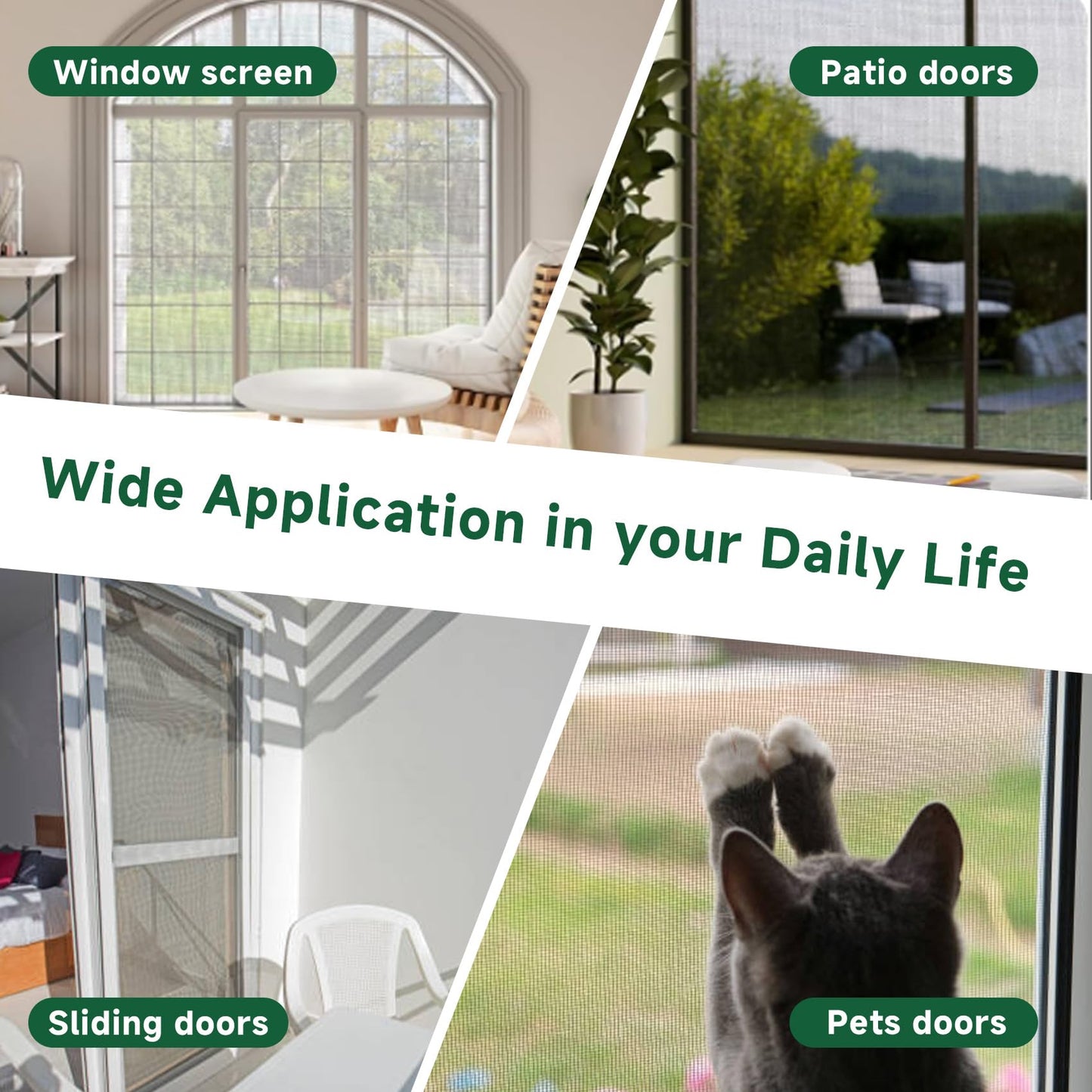 Windows Screen Replacement Kit and Screen Door Repair Kit 48"x177" Durable Fiberglass Screen Mesh Roll with All Tools in Window Screen & Sliding Screen Door Replacement for Windows, Patio and Porch