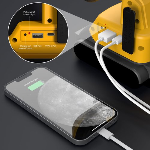 EEFOW Work Light for Dewalt Battery: Portable 2 COB Lamp 6400Lumen Bright - 64W LED Lighting for Dewalt 18V 20V Max Battery Operated Worklight for Outdoor Construction