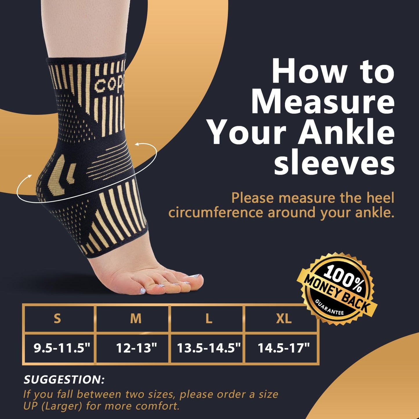 Lusenone Copper Ankle Brace Support for Men & Women (Pair), Best Ankle Compression Sleeve Socks for Plantar Fasciitis, Sprained Ankle, Achilles Tendon, Pain Relief, Recovery, Sports