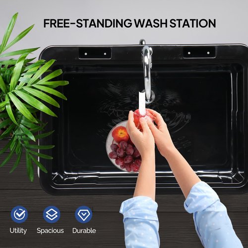 ROVSUN 20-Gallon Black Plastic Utility Sink with Hot & Cold Faucet, 150lbs Load Capacity, Upgraded Height & Version, Use for Laundry Room, Garage, Garden, Basement, 32.3’’L×22.4’’W×36.2’’H