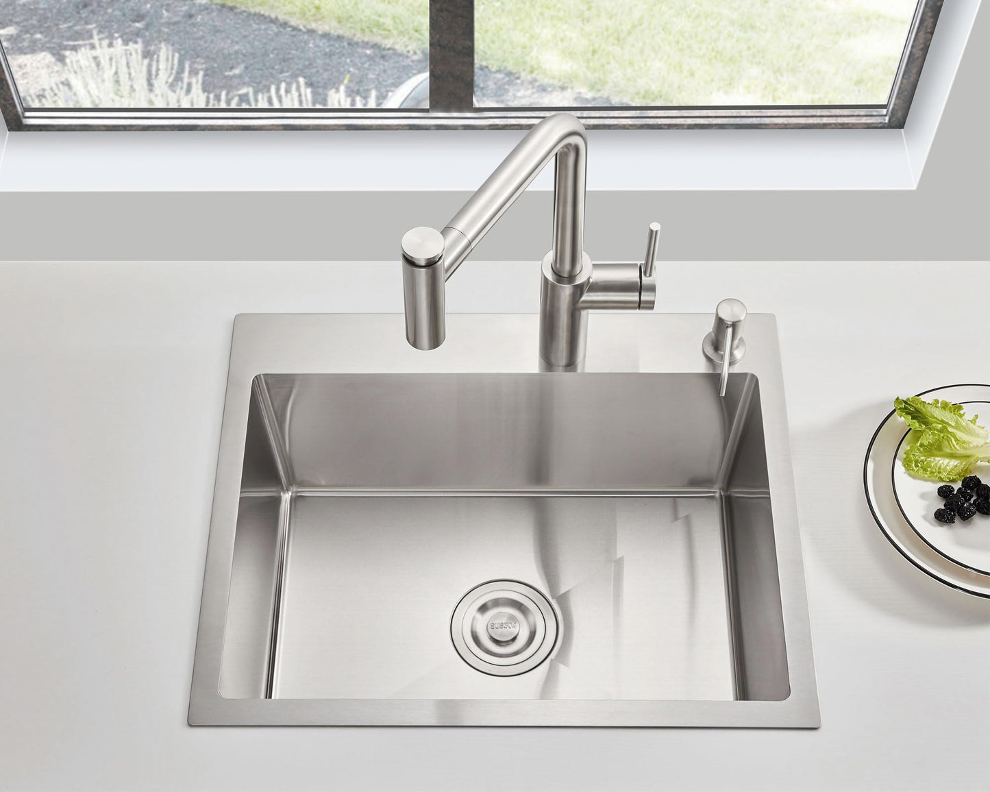 MENATT 24 Inch Drop-in Kitchen Sink, 304 Stainless Steel Topmount Handmade Residential Sink, Single Bowl Workstation Sink with Drain Kit (Brushed), 24"x18"x9"