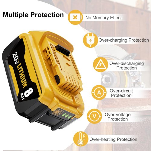ULATI 4Packs 8.0Ah Replacement for Dewalt 20V Max Battery Compatible with Dewalt 20 Volt XR Max Lithium-ion Battery DCB200 DCB205 DCB206 DCB207 DCB204 DCB201 Series Power Tools (Yellow)