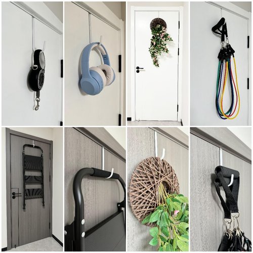 Mars-Rock Over the Door Hooks 4Pcs L=5.5" Fit 1 3/8" Door Steel with White Rubber Coating Hanging Towel Robe Clothing Hanger for Bathroom Room Wreath Ironing Board Holder Cute Thin Single Heavy Duty