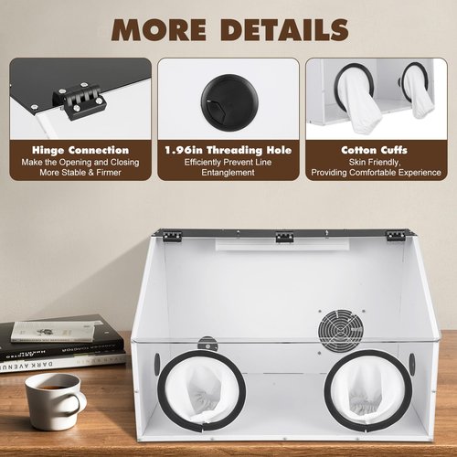 2 Holes Fully Enclosed Electric Grinding Table Polisher Dust Box Transparent Dust Box Acrylic Cover Dust Box with LED Light and Blower for Polishing, Grinding, Carving, Drilling