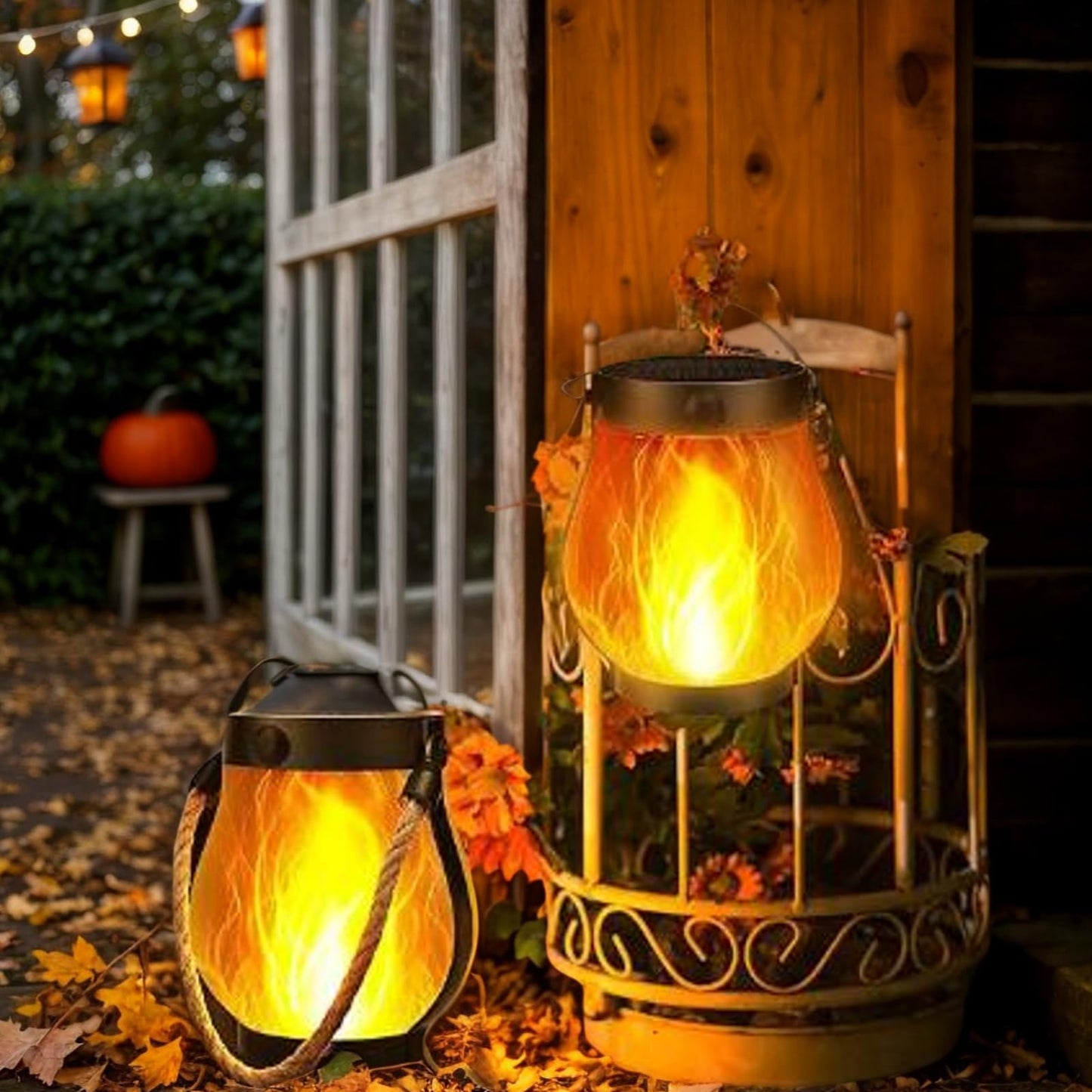 Dancing Flame Solar Lantern, Upliftjoys/Zealburst/Gloryboom/Documentk/Gosibconp Magical Dancing Flames Outdoor Lights, Solar Torch Lights Flickering Flames, Hanging Waterproof Lighting(2pcs)