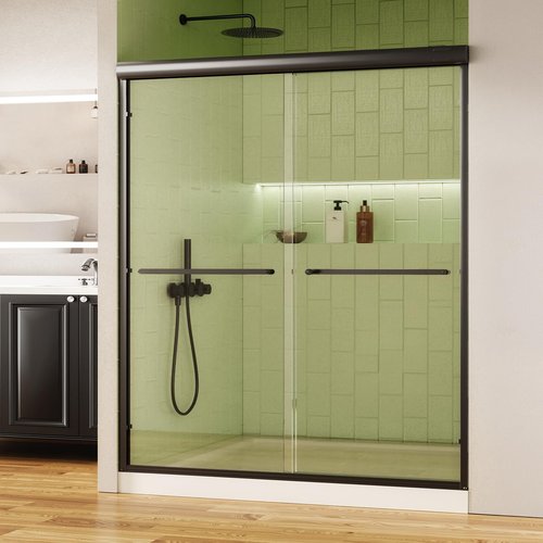 Shower Doors, 56–60'' W x 72'' H Sliding Glass Shower Door, Matte Black Aluminum Frame, 1/4'' (6mm) High-Strength Tempered Glass, for Walk-in Showers
