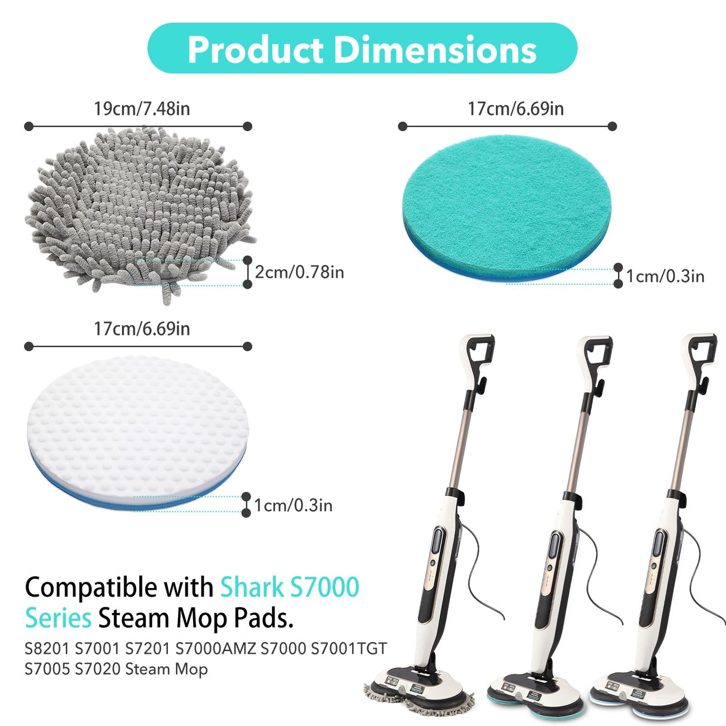 Frescares S7001 Upgraded Steam&Scrub Mop Pads Kit for Shrak,S8201 S8001 S7000 S7201 S7000AMZ S7005 S7020 S7001C All-in-One Hard Floor Steam Mop (6Green)
