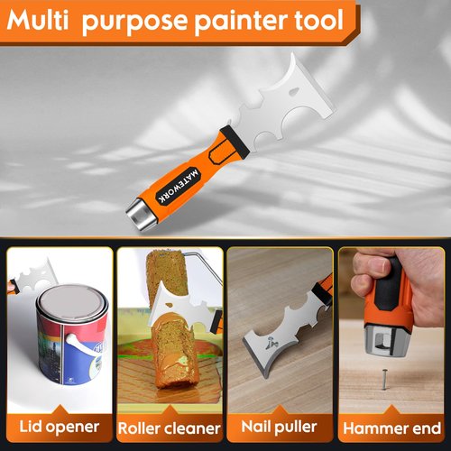 Matework Drywall Tools, 8Pcs High Quality Stainless Steel Drywall Knife Set, Putty Knives with Mud Pan, Ergonomic Grip Tapping Knife with Hammer End for Wall Work