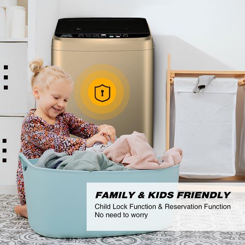 BORCOLO Portable Washing Machine, 17.7lbs Full-Automatic Small Washing Machine for Apartment, 10 Wash Programs with Drain Hose Dorm Size Portable Washer for RV, Home, College, Gold