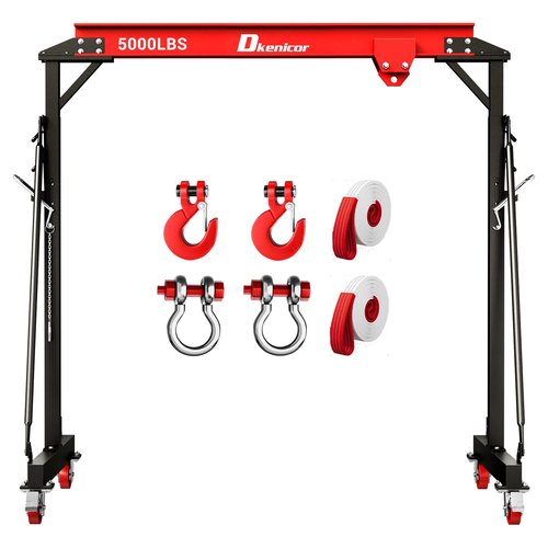 Dkenicor 3 Ton 6600Lb Gantry Crane, 9.06FT Maximum Width, 8.53-12.47ft Adjustable Height, Portable Shop Lift Hoist with 2 Ton Manual Trolley, Red