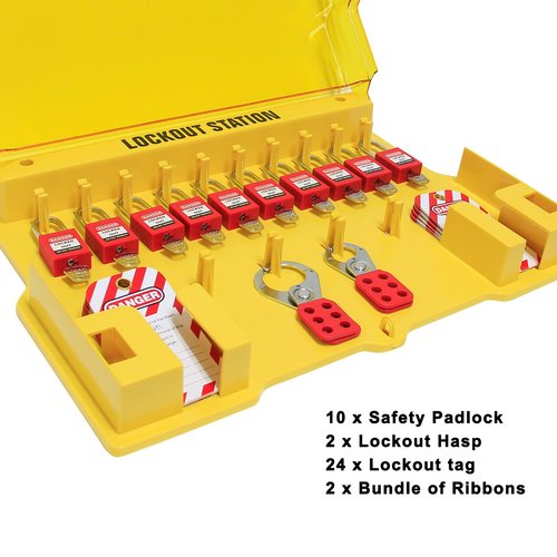 Wisamic Lockout Tagout Station with Cover, Includes 10 Key Different Padlocks, 2 Lockout Hasps, 24 Lockout Tags, 15-1/2 x 22 x 1-3/5 inch