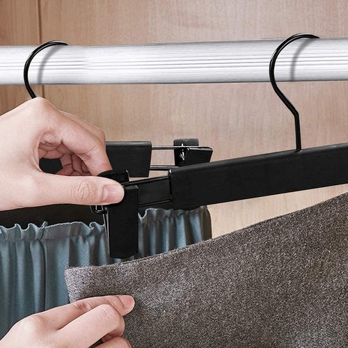 LAMITOCS Pants Hangers with Clips, Skirt Hangers, 360 ° Swivel Hooks Space Saving Hanger for Pants, Skirts, Clothes, Jeans (10Pack, Black)