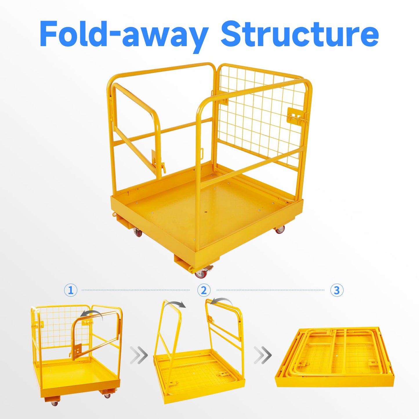 Forklift Safety Cage 36x36 Inch, 1200LBS Capacity Work Platform with 4 Wheels & Collapsible Design - Heavy-Duty Aerial Man Basket for Forklift/Pallet Loader